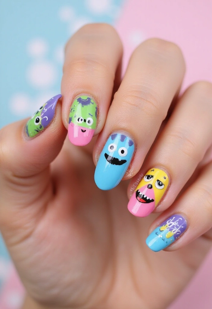 40 Spooky Halloween Nail Ideas for Thrilling Treat-Filled Thrills - 14. Friendly Monsters