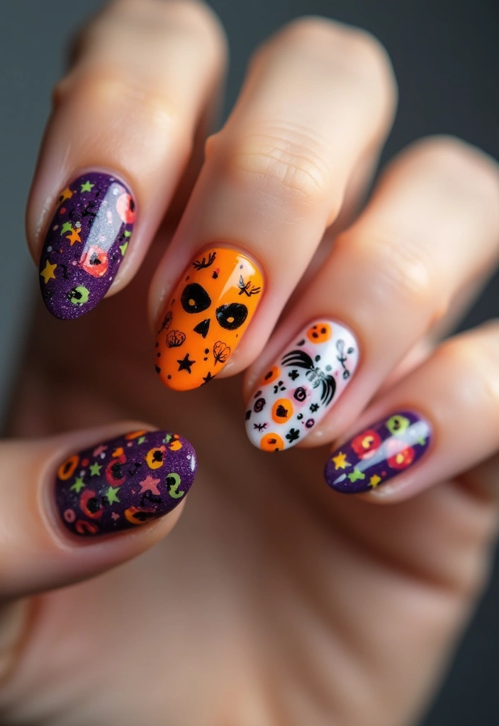 40 Spooky Halloween Nail Ideas for Thrilling Treat-Filled Thrills - 19. Halloween Doodles