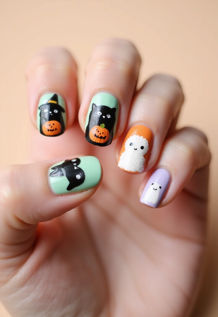 40 Spooky Halloween Nail Ideas for Thrilling Treat-Filled Thrills - 24. Spooky Farm Animals