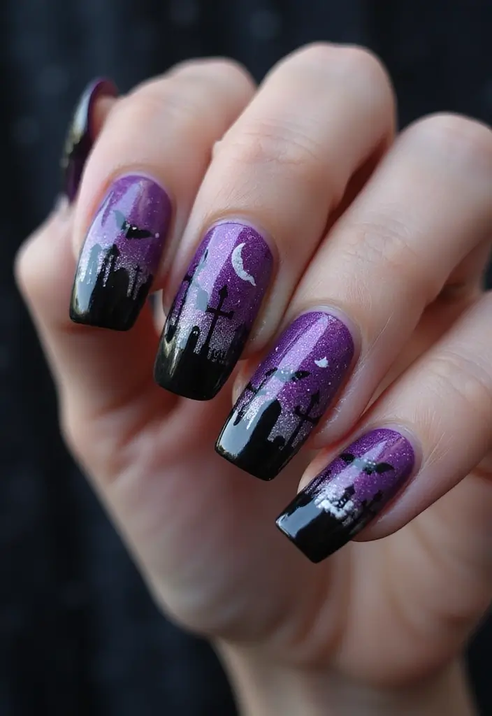 40 Spooky Halloween Nail Ideas for Thrilling Treat-Filled Thrills - 27. Graveyard Shift