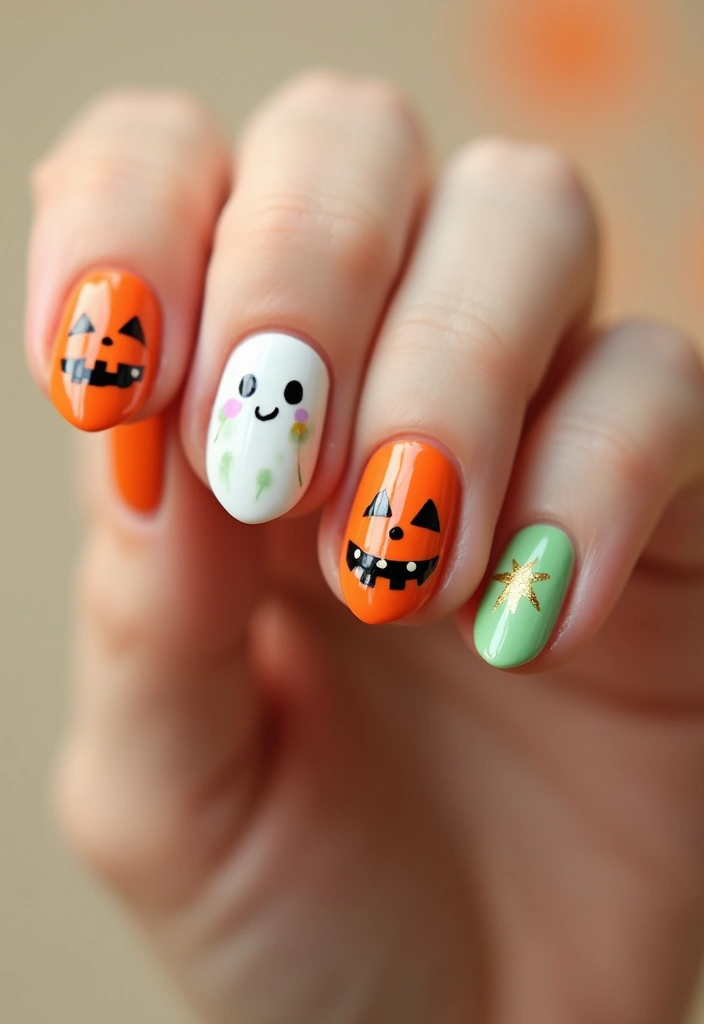 40 Spooky Halloween Nail Ideas for Thrilling Treat-Filled Thrills - 28. Happy Halloween Faces