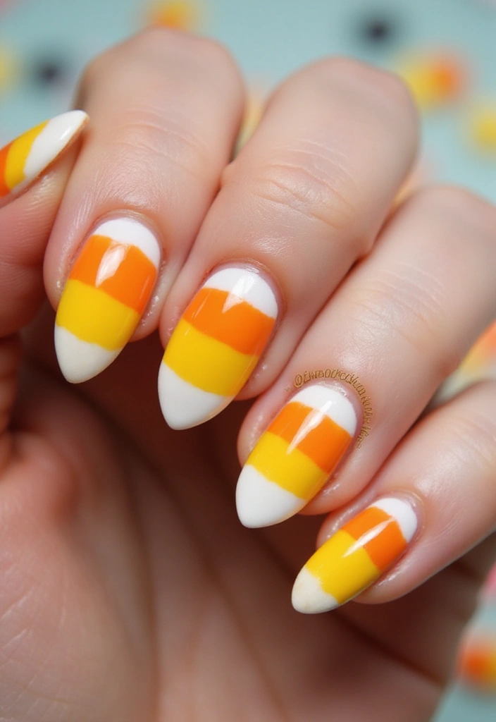 40 Spooky Halloween Nail Ideas for Thrilling Treat-Filled Thrills - 3. Candy Corn Delight