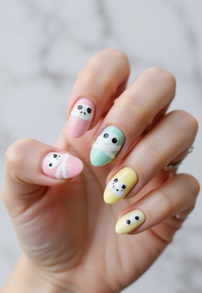 40 Spooky Halloween Nail Ideas for Thrilling Treat-Filled Thrills - 30. Miniature Mummies