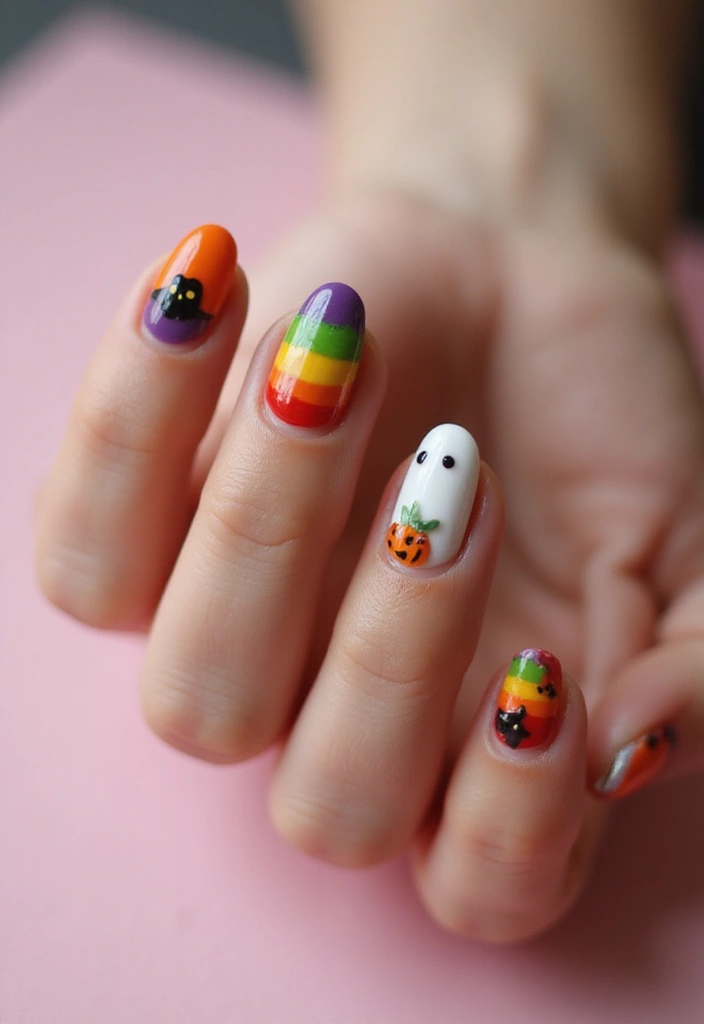 40 Spooky Halloween Nail Ideas for Thrilling Treat-Filled Thrills - 40. Halloween Rainbow