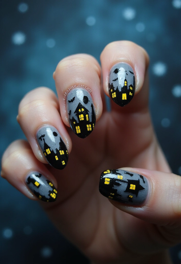 40 Spooky Halloween Nail Ideas for Thrilling Treat-Filled Thrills - 5. Haunted House