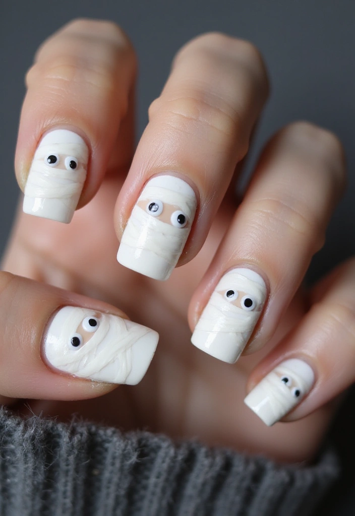 40 Spooky Halloween Nail Ideas for Thrilling Treat-Filled Thrills - 8. Mummy Madness