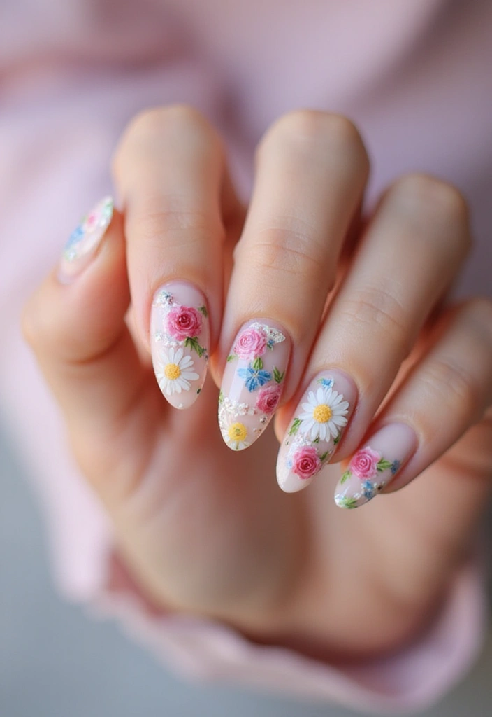 40 Spring Acrylic Nail Ideas for Seasonal Sensational Freshness - 1. Floral Elegance