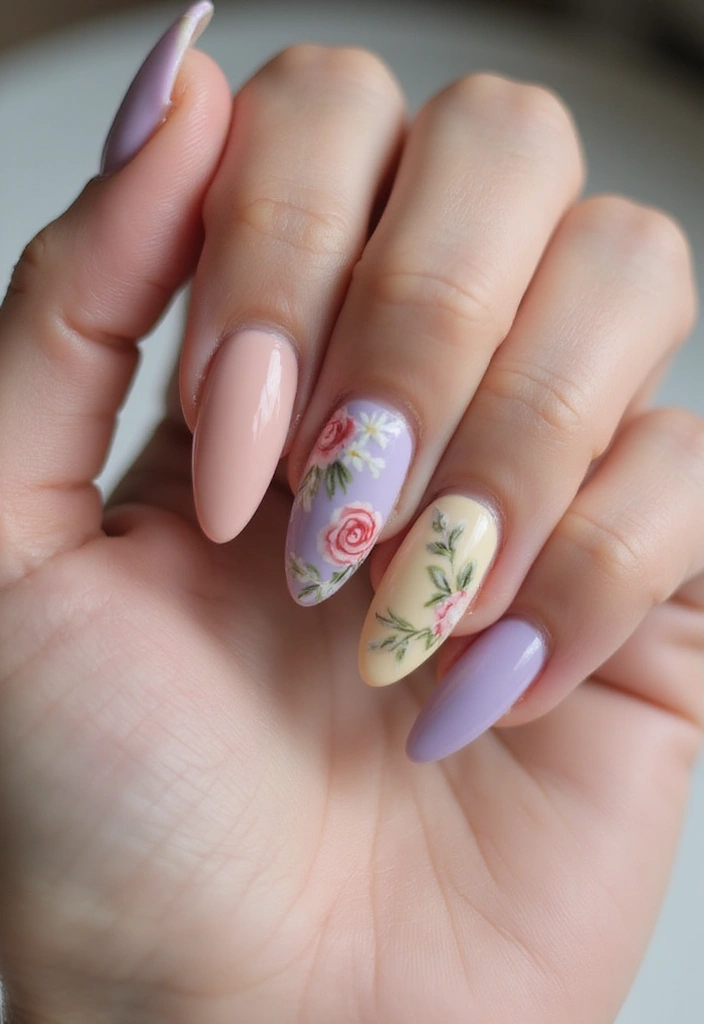 40 Spring Acrylic Nail Ideas for Seasonal Sensational Freshness - 15. Vintage Florals