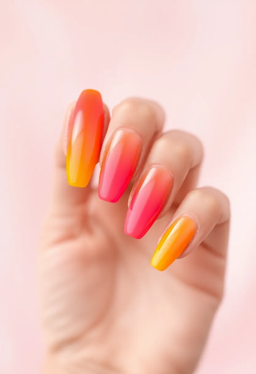 40 Spring Acrylic Nail Ideas for Seasonal Sensational Freshness - 20. Bright Sunsets
