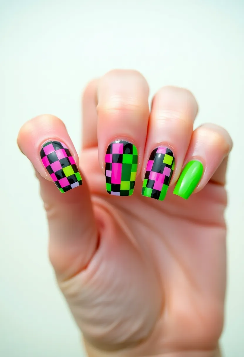 40 Spring Acrylic Nail Ideas for Seasonal Sensational Freshness - 22. Charming Checkerboard