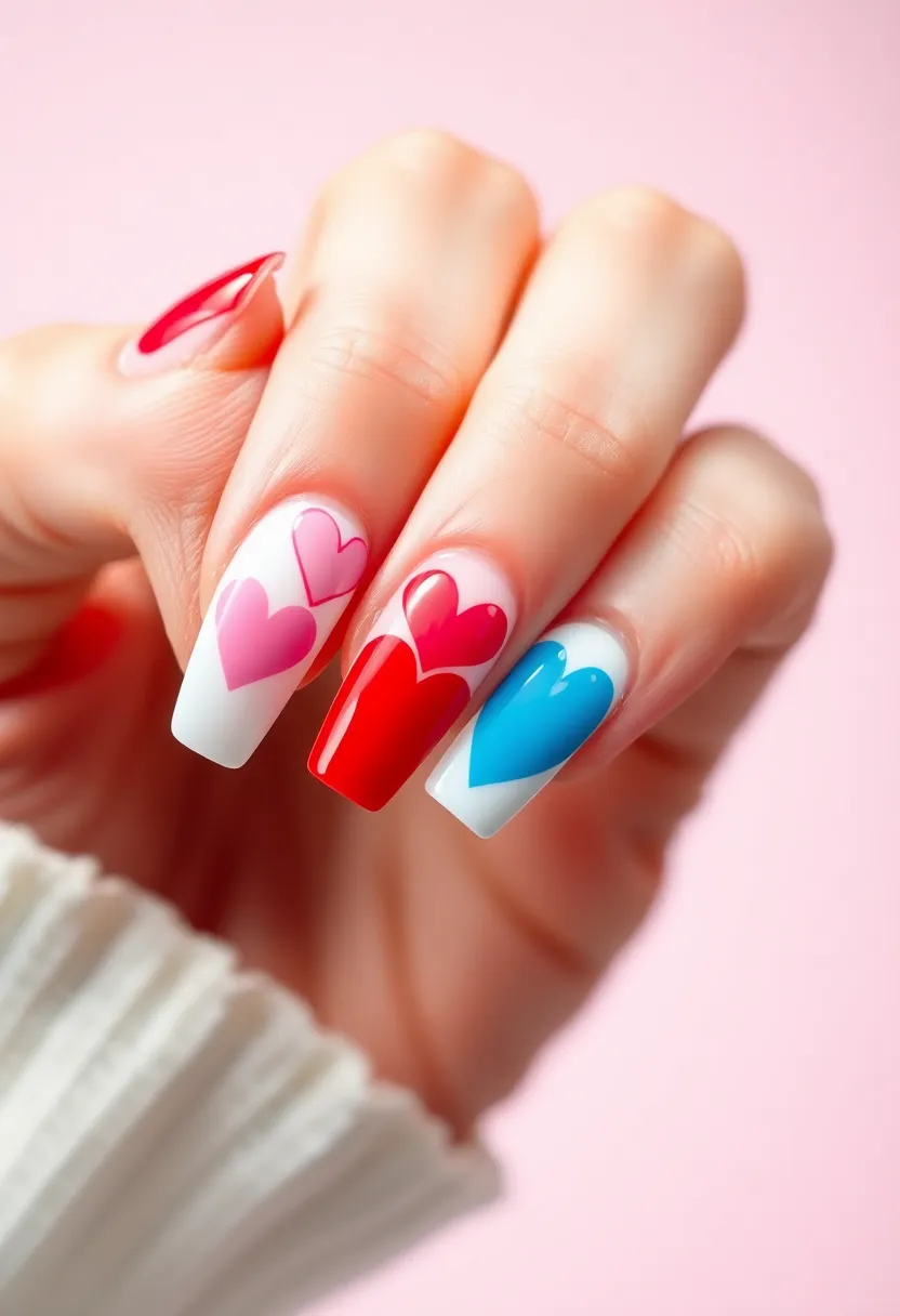 40 Spring Acrylic Nail Ideas for Seasonal Sensational Freshness - 23. Vivid Hearts