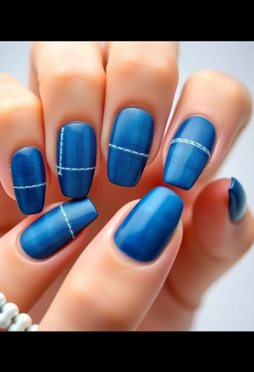 40 Spring Acrylic Nail Ideas for Seasonal Sensational Freshness - 24. Distressed Denim