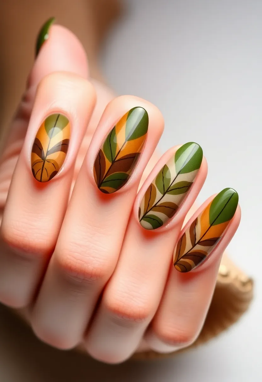 40 Spring Acrylic Nail Ideas for Seasonal Sensational Freshness - 28. Geometric Leaves