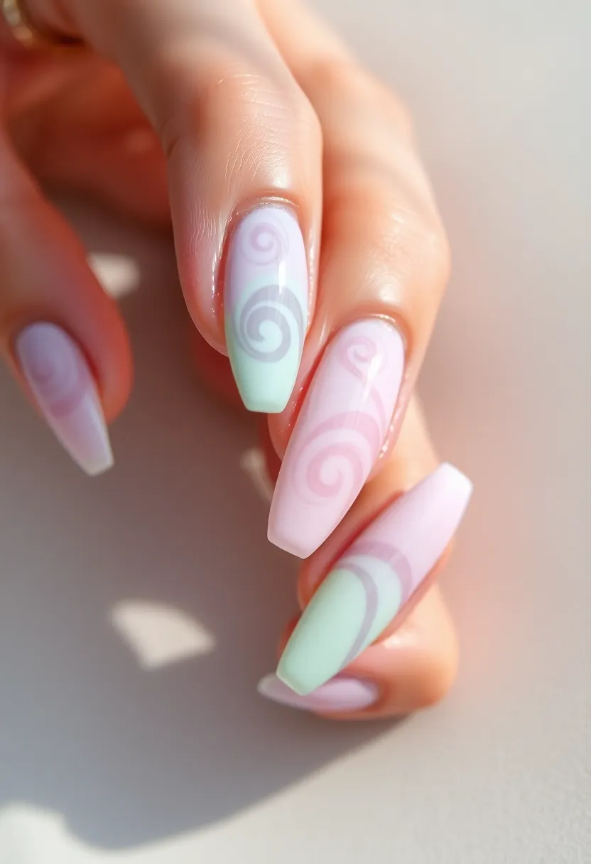 40 Spring Acrylic Nail Ideas for Seasonal Sensational Freshness - 31. Elegant Swirls