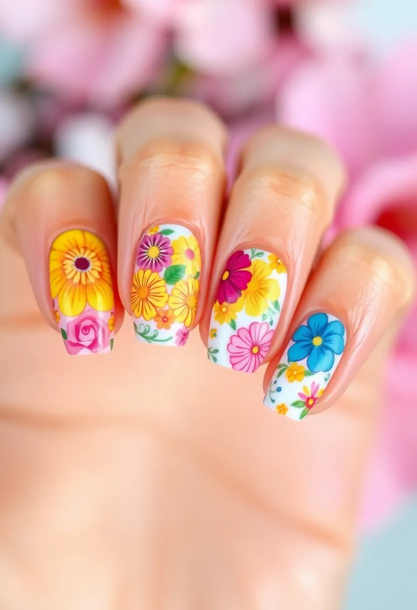 40 Spring Acrylic Nail Ideas for Seasonal Sensational Freshness - 37. Bright Blossoms