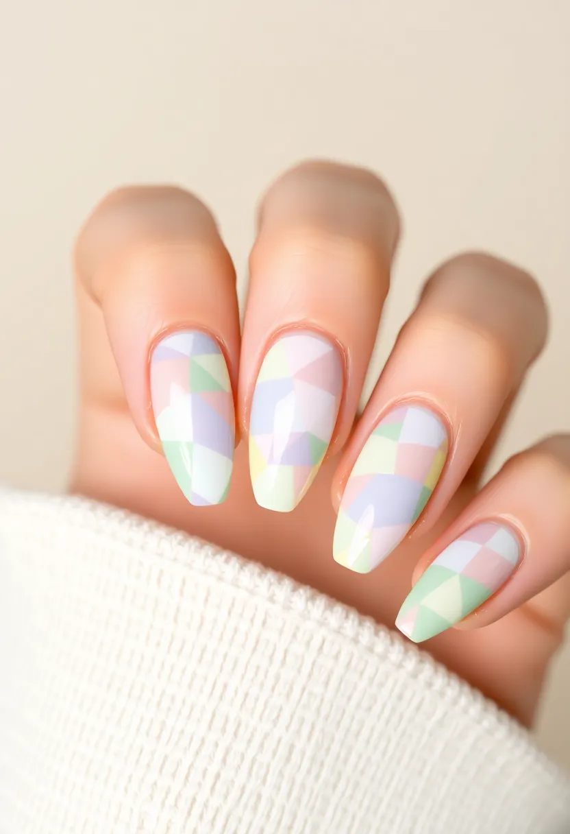 40 Spring Acrylic Nail Ideas for Seasonal Sensational Freshness - 38. Soft Pastel Mosaics