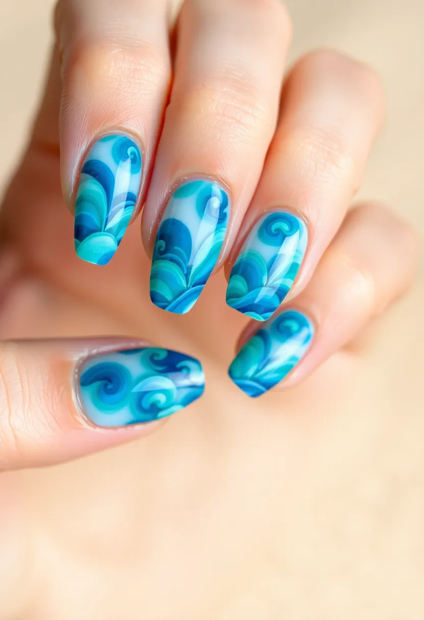 40 Spring Acrylic Nail Ideas for Seasonal Sensational Freshness - 39. Ocean Waves