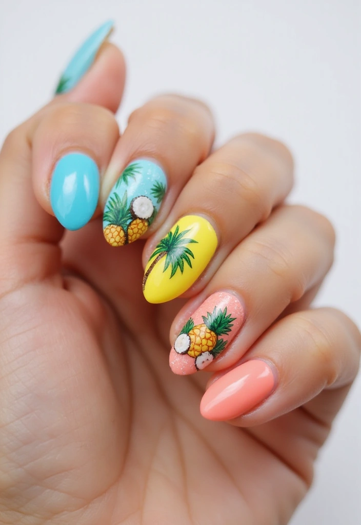 40 Spring Acrylic Nail Ideas for Seasonal Sensational Freshness - 4. Tropical Vibes