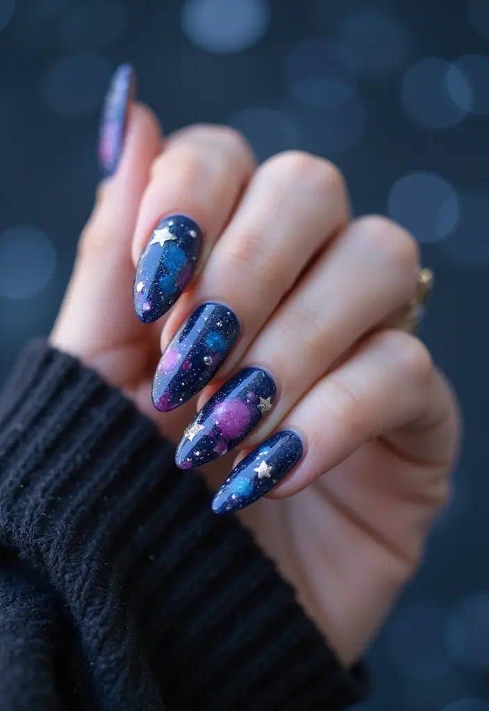 40 Stunning Nail Design Ideas to Ignite Your Inner Trendsetter - 12. Ethereal Galaxy with Dark Base