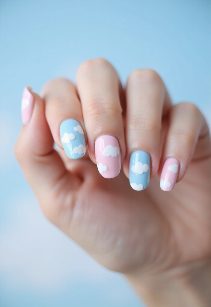40 Stunning Nail Design Ideas to Ignite Your Inner Trendsetter - 17. Whimsical Clouds with Soft Shades