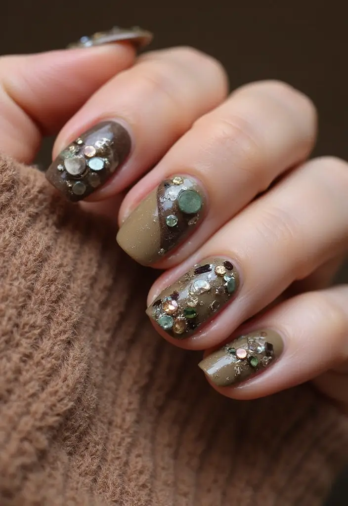 40 Stunning Nail Design Ideas to Ignite Your Inner Trendsetter - 19. Crystals and Stones with Earthy Shades