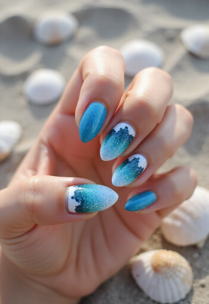 40 Stunning Nail Design Ideas to Ignite Your Inner Trendsetter - 2. Ocean Waves in Blue and Teal