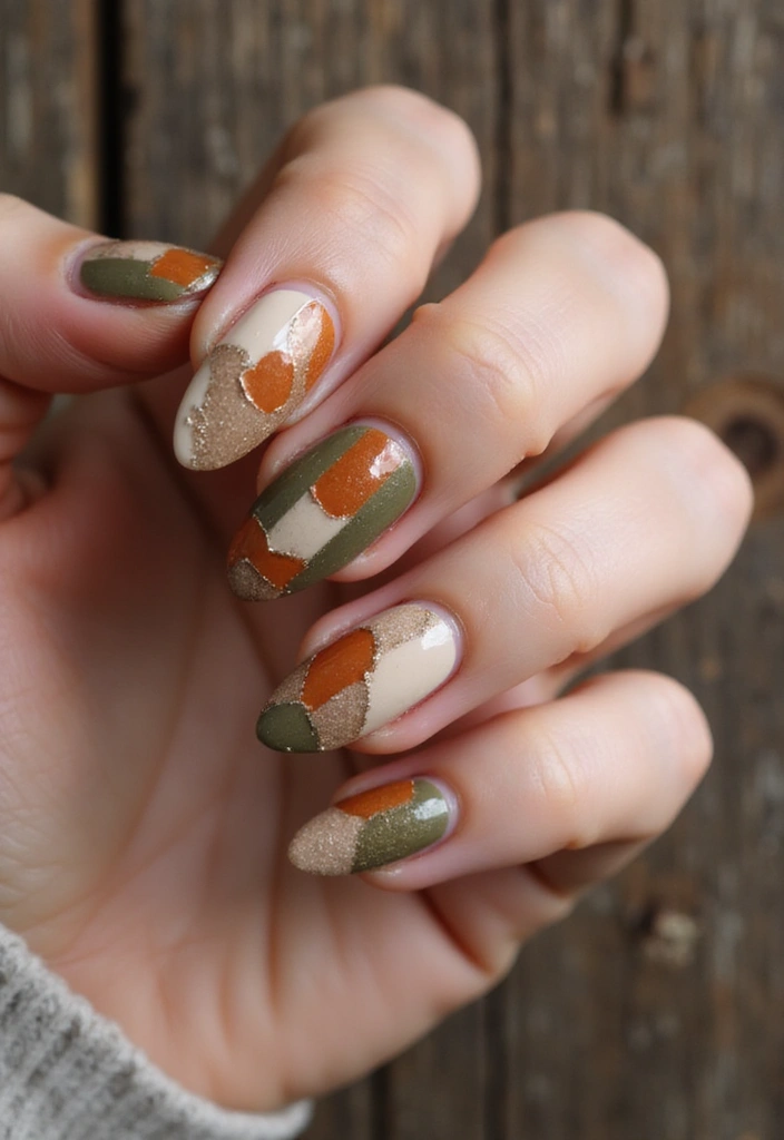 40 Stunning Nail Design Ideas to Ignite Your Inner Trendsetter - 21. Patchwork Patterns with Natural Tones
