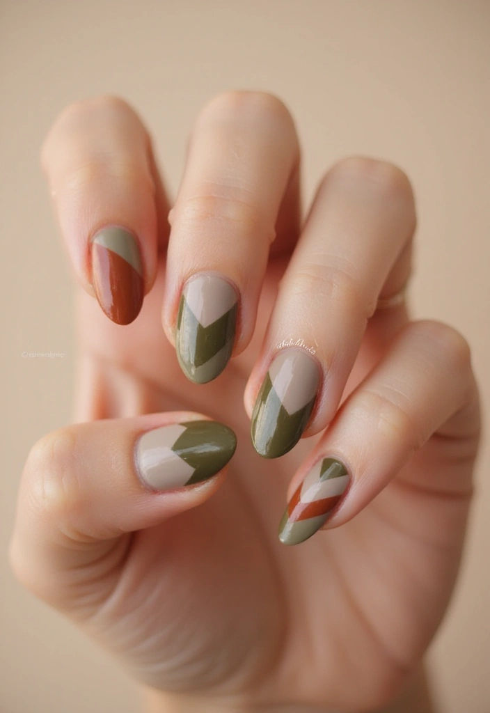 40 Stunning Nail Design Ideas to Ignite Your Inner Trendsetter - 23. Geometric Shapes with Earthy Hues