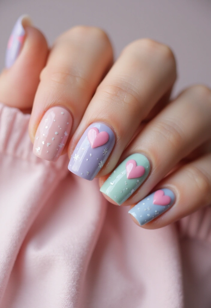 40 Stunning Nail Design Ideas to Ignite Your Inner Trendsetter - 24. Dainty Hearts with Soft Pastels