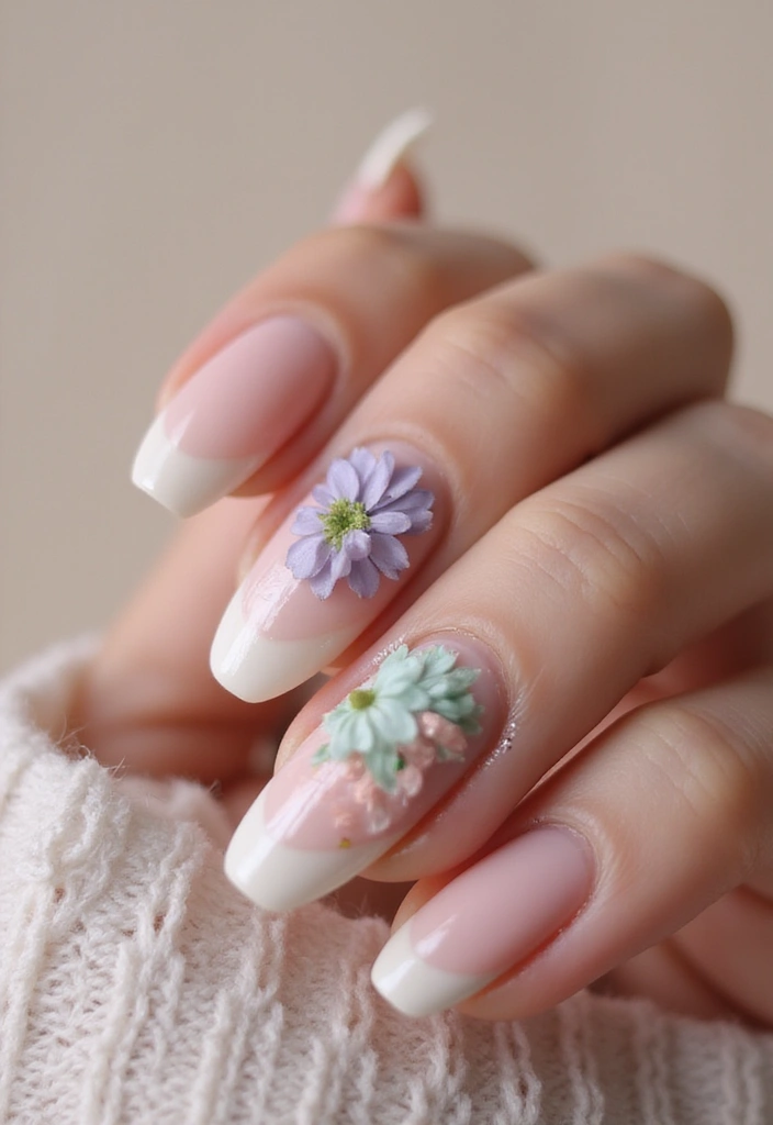 40 Stunning Nail Design Ideas to Ignite Your Inner Trendsetter - 7. Floral Accents on Nude Backgrounds