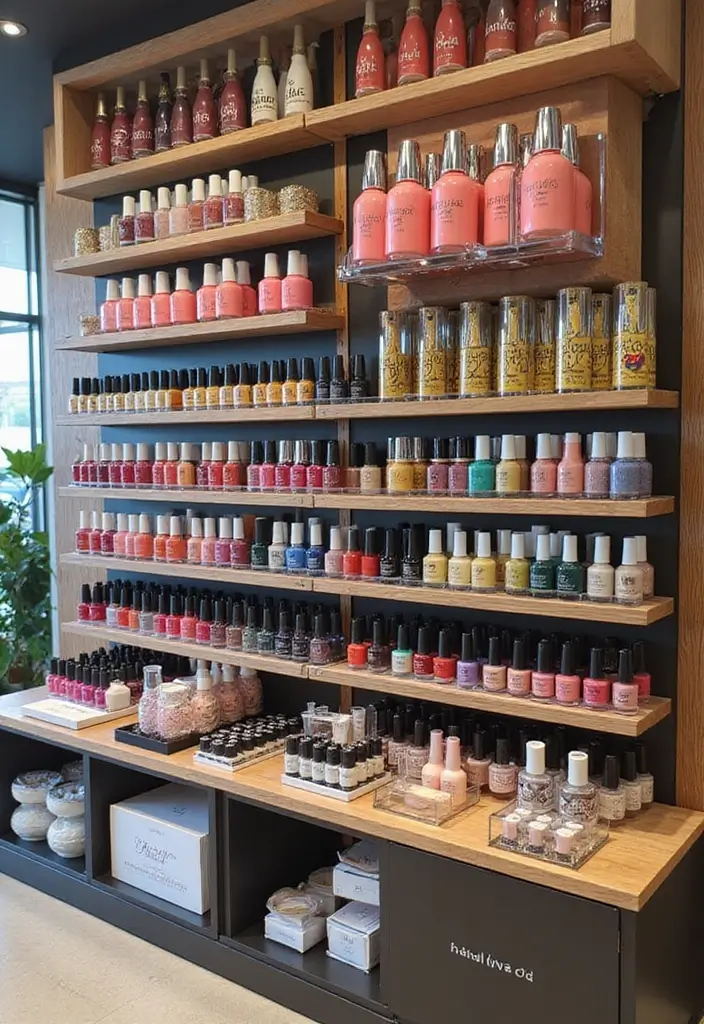 40 Stylish Nail Salon Decor Ideas for Inviting - 7. Artistic Nail Displays