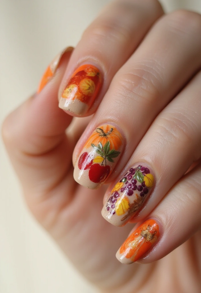 40 Thanksgiving Nail Ideas for Festive - 17. Cornucopia Design