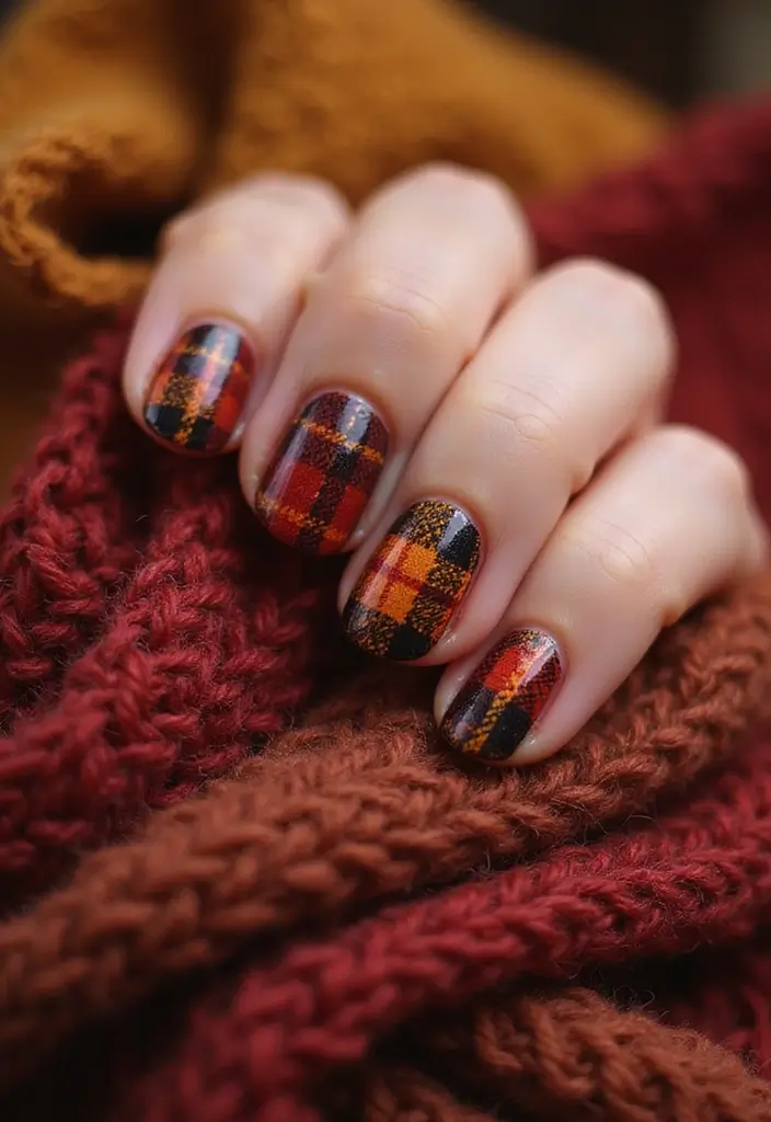 40 Thanksgiving Nail Ideas for Festive - 19. Cozy Flannel