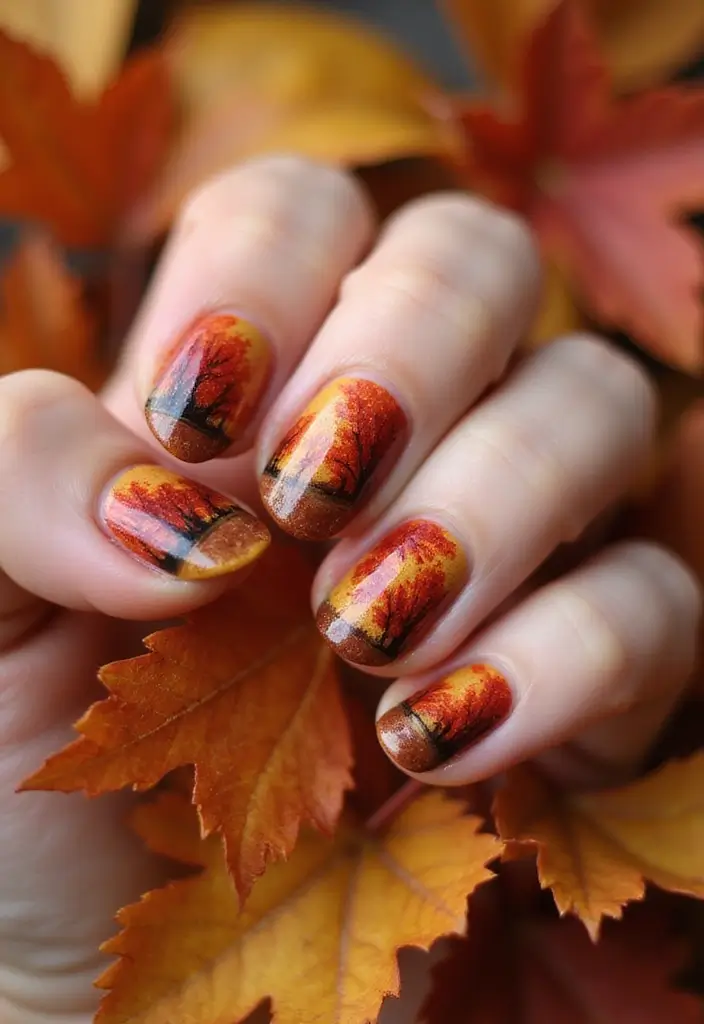 40 Thanksgiving Nail Ideas for Festive - 26. Harvest Scene