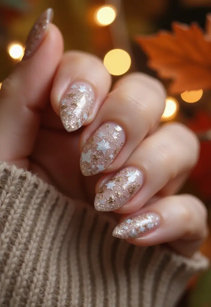 40 Thanksgiving Nail Ideas for Festive - 27. Twinkling Autumn
