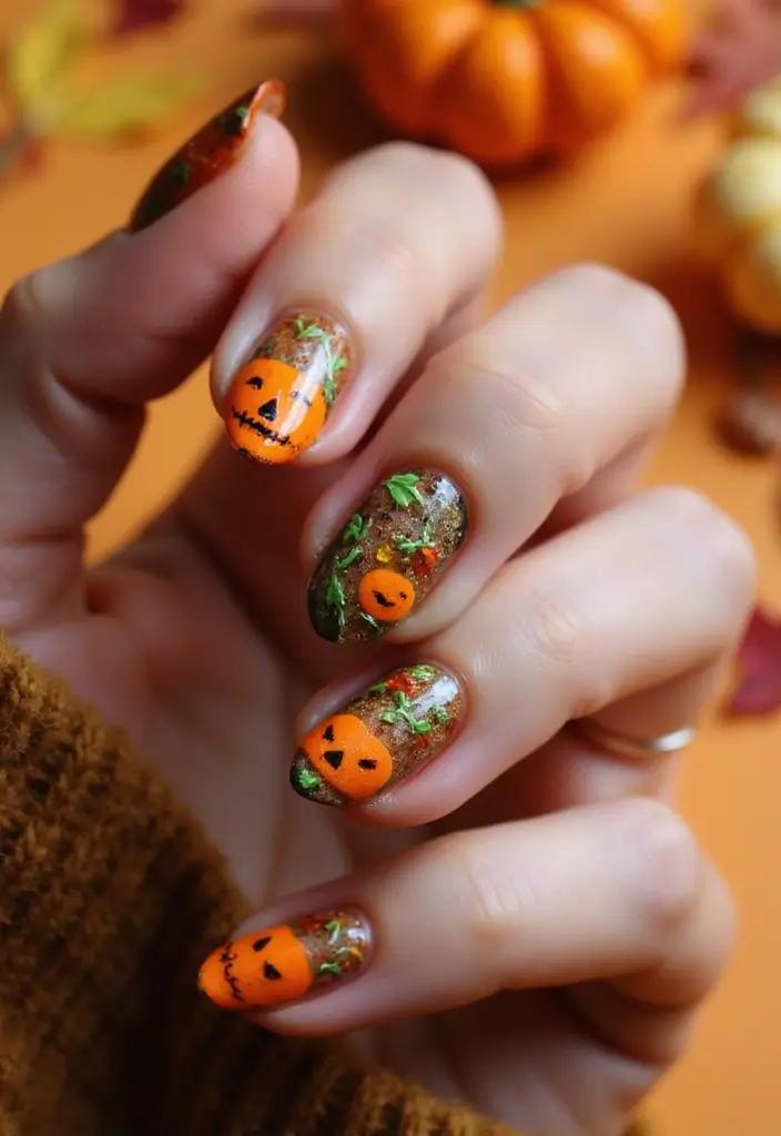 40 Thanksgiving Nail Ideas for Festive - 28. Pumpkin Patch