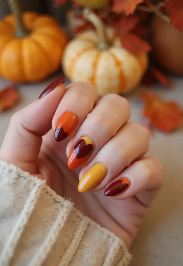 40 Thanksgiving Nail Ideas for Festive - 29. Thankful Hearts