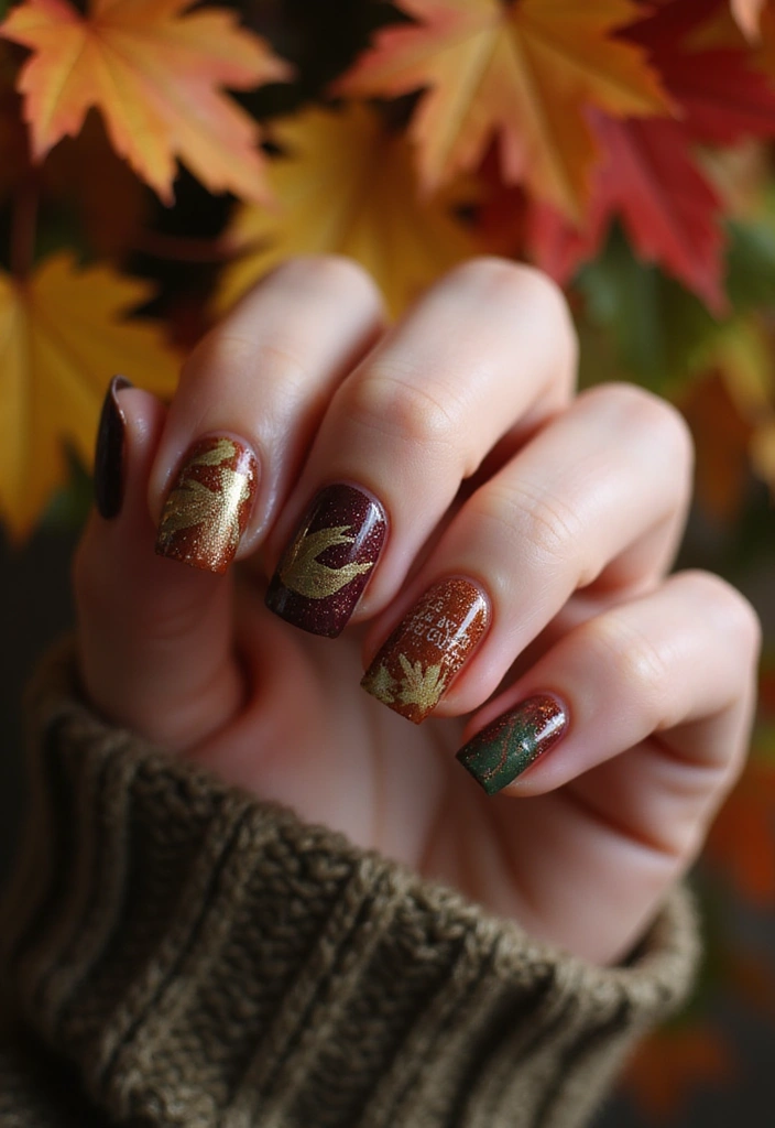 40 Thanksgiving Nail Ideas for Festive - 36. Thankful Leaves