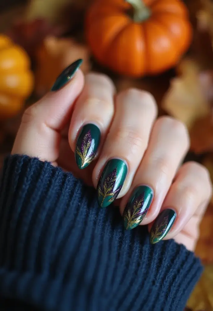 40 Thanksgiving Nail Ideas for Festive - 39. Twilight Leaves