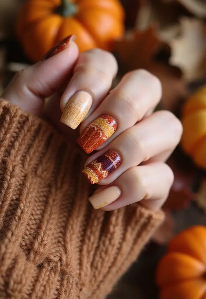 40 Thanksgiving Nail Ideas for Festive - 8. Thanksgiving Sweater Nails