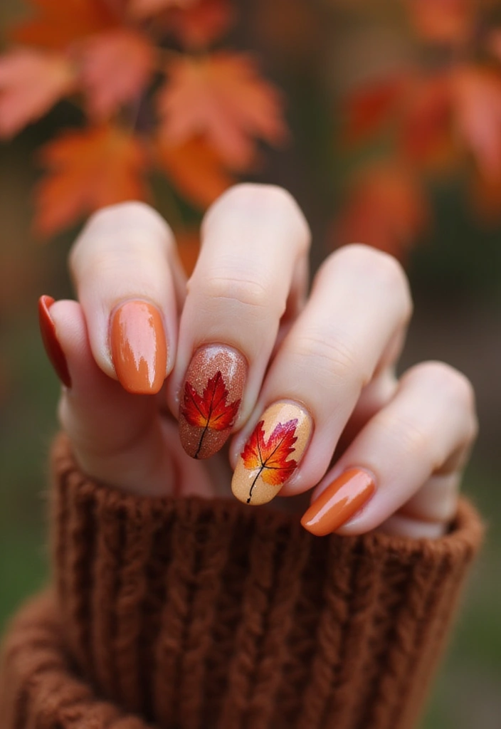 40 Thanksgiving Nail Ideas for Festive - 9. Maple Leaf Accents