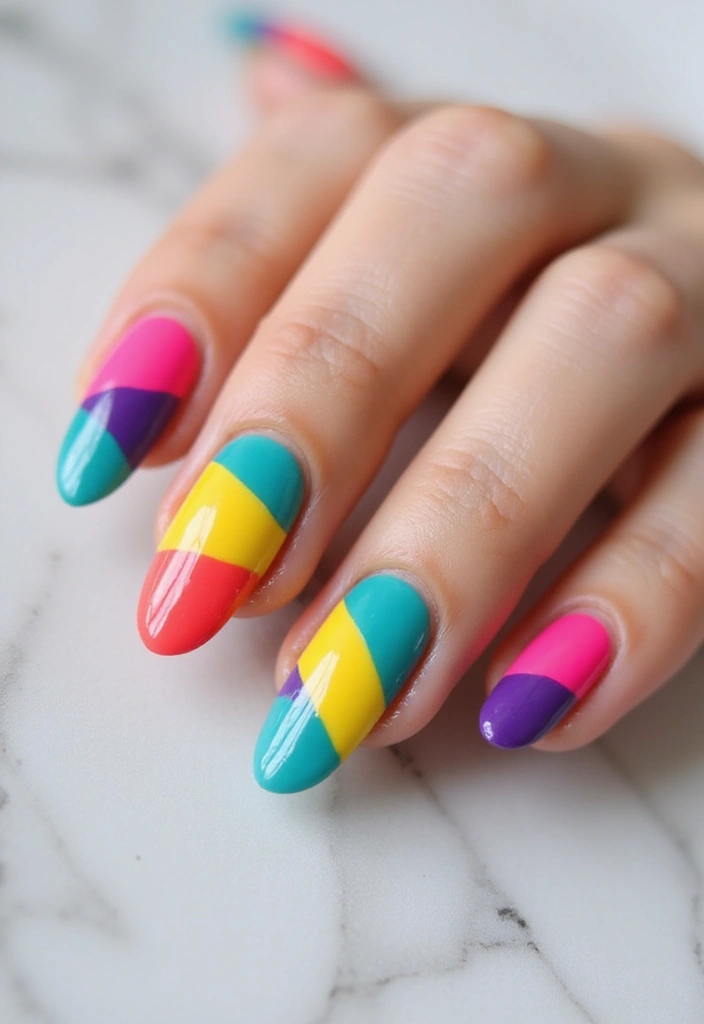 45 Artistic Nail Design Ideas for Every Season's Ultimate Vibe - 11. Color Block Extravaganza