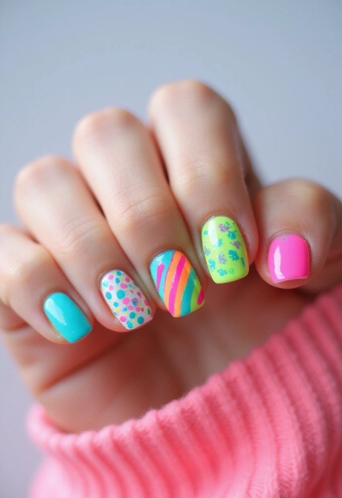 45 Artistic Nail Design Ideas for Every Season's Ultimate Vibe - 16. Neon Brights