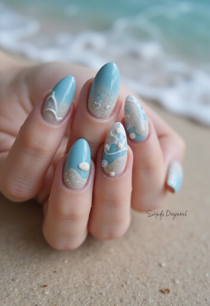 45 Artistic Nail Design Ideas for Every Season's Ultimate Vibe - 2. Ocean Inspired Waves