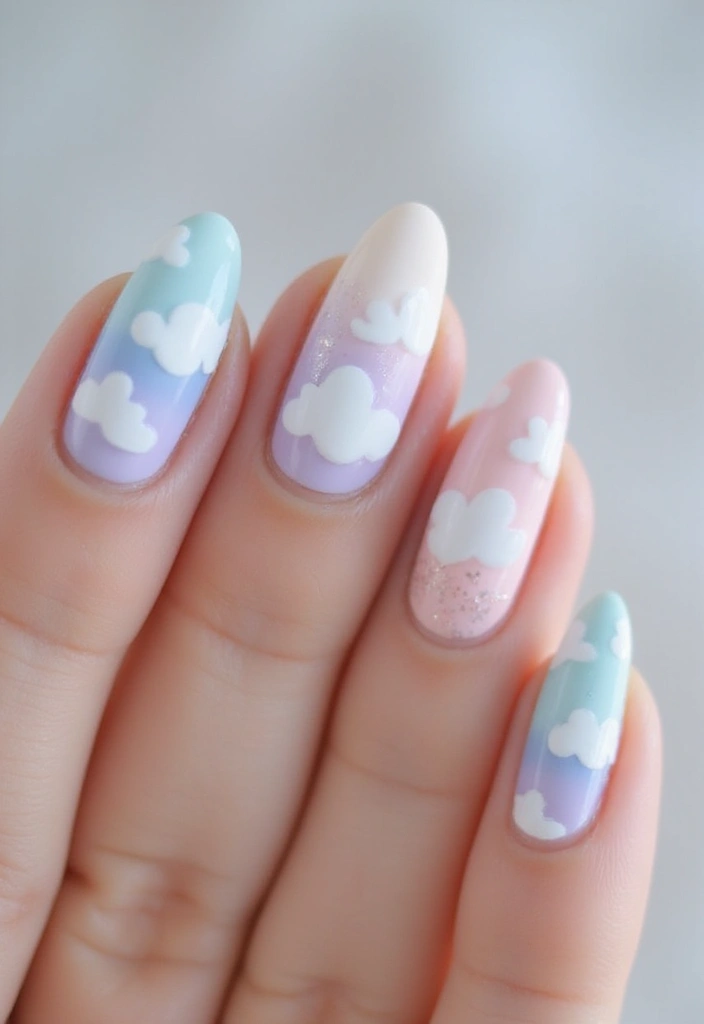 45 Artistic Nail Design Ideas for Every Season's Ultimate Vibe - 25. Whimsical Clouds