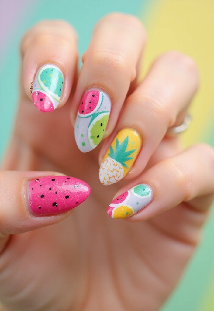 45 Artistic Nail Design Ideas for Every Season's Ultimate Vibe - 3. Tropical Fruit Burst