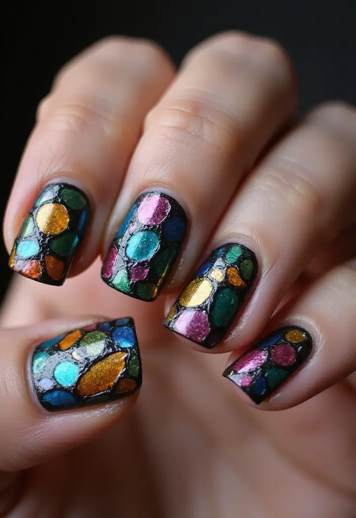 45 Artistic Nail Design Ideas for Every Season's Ultimate Vibe - 30. Stained Glass