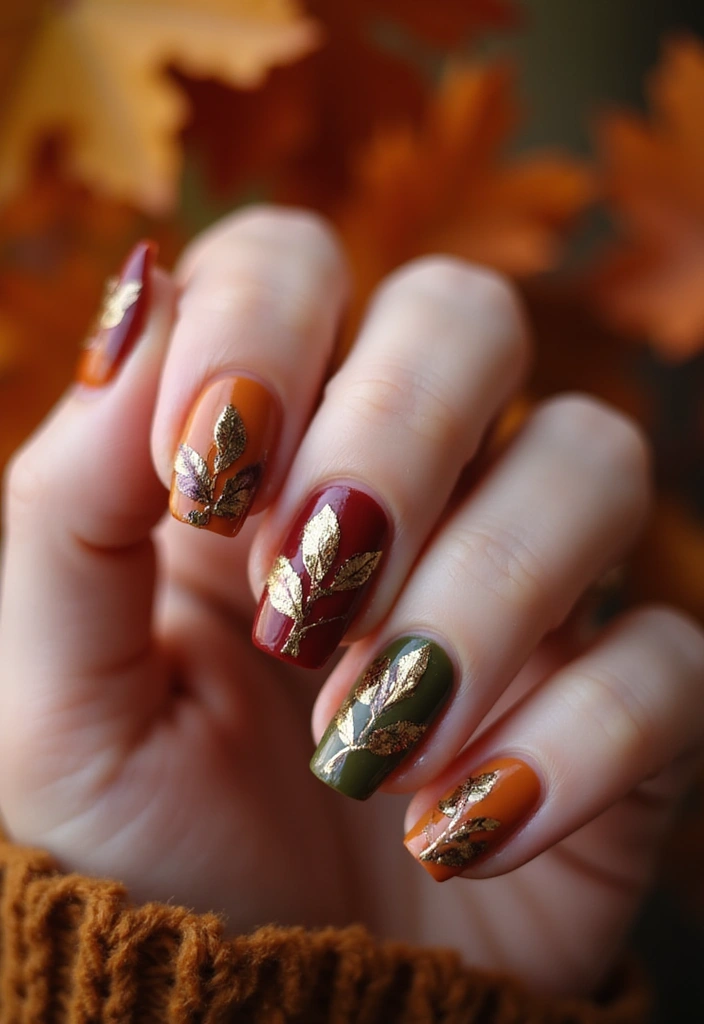 45 Artistic Nail Design Ideas for Every Season's Ultimate Vibe - 4. Autumn Leaves and Earth Tones