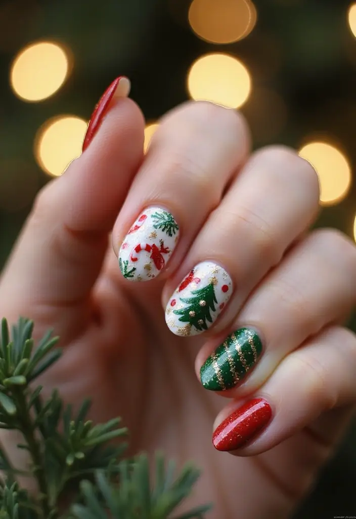 45 Artistic Nail Design Ideas for Every Season's Ultimate Vibe - 42. Holiday Cheer