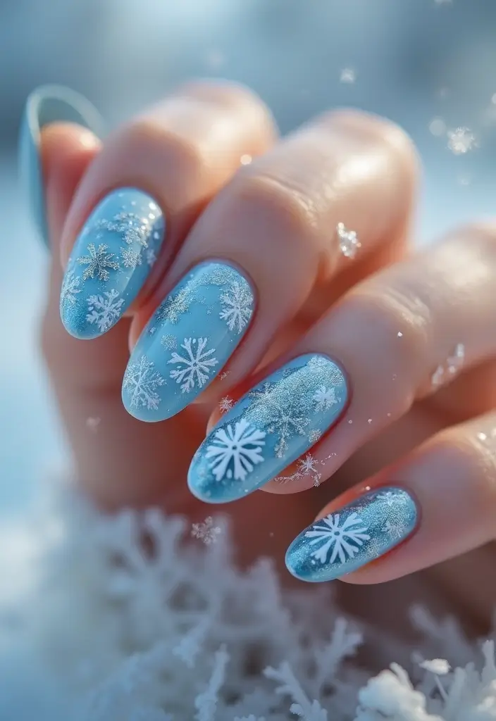 45 Artistic Nail Design Ideas for Every Season's Ultimate Vibe - 6. Glittering Snowflake Dreams